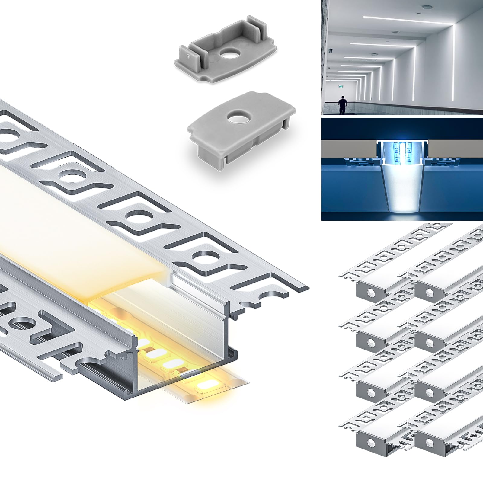 HOOLED Profilo in alluminio per strisce LED 2 m x 10 pezzi 20m, Con coperchio opaco, Dimensioni 28 mm x 13,8 mm Alette 64,2 mm, Supporta strisce LED di larghezza inferiore o uguale a 20,2 mm SP44