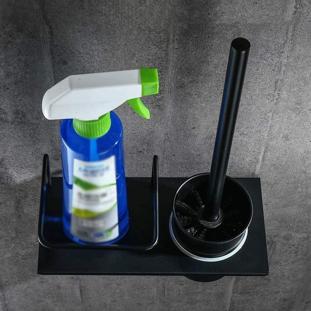 Cepillo Baño Escobillas De Baño para con Soporte Escobilla Montada En La Pared Acero Inoxidable Negro Estante Almacenamiento para Limpieza Profunda Escobillas Portaescobillas(Punching)