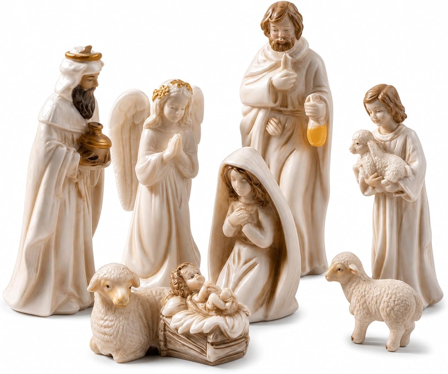 Mini Nativity Figurines Set 7 Pcs, PVC Resin Christmas Manger Statues