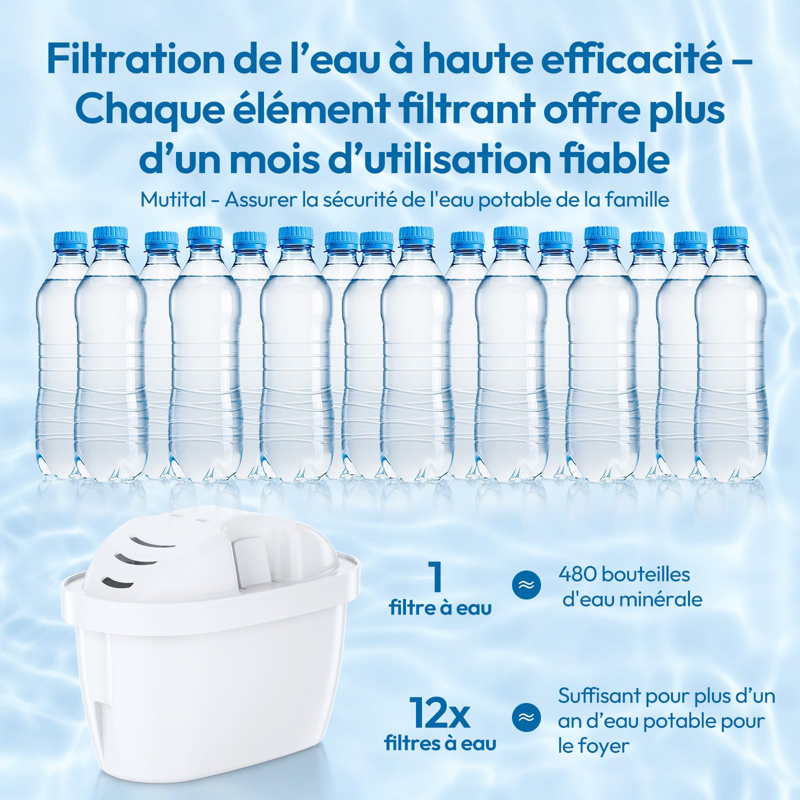 Mutital lot de 12 Cartouches filtrantes pour l’eau, Compatibles avec les filtres Brita Maxtra+, Aquaphor, Dafi, et autres carafes filtrantes – Filtration au charbon actif (12)