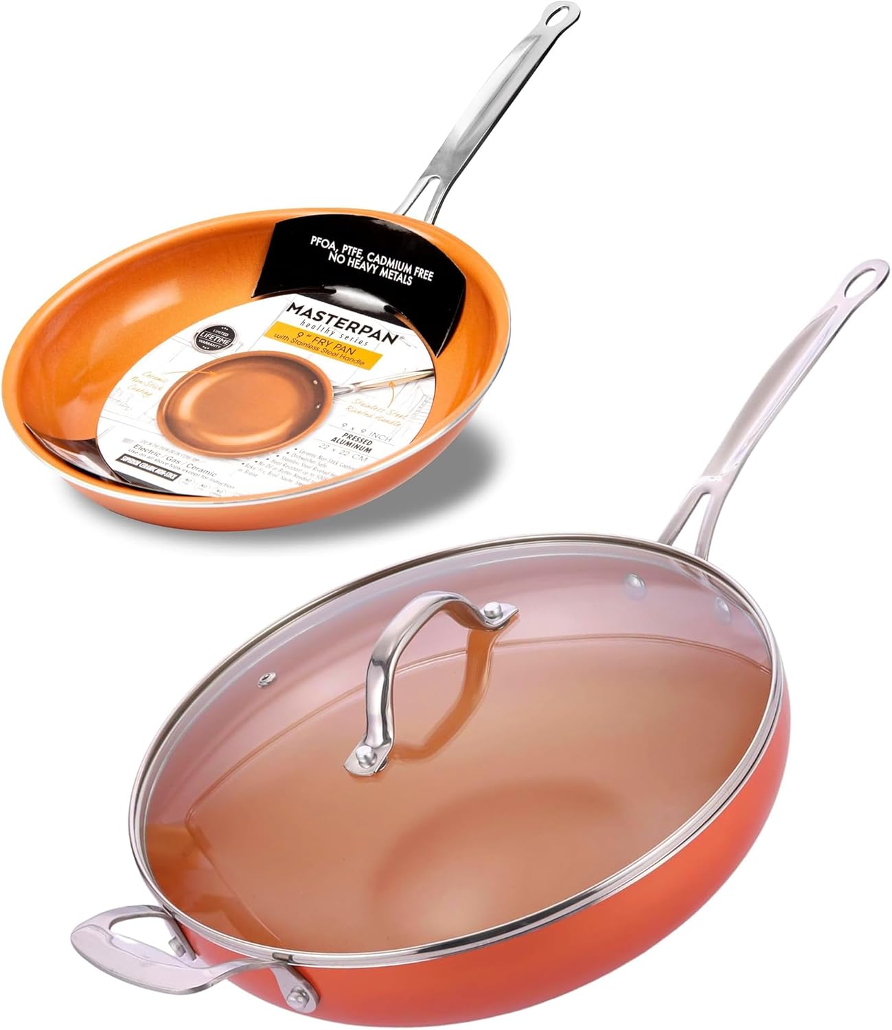 MasterPan Copper Tone 8 and 9 inch Ceramic Non Stick Frying Pan, 2-PACK (MP-160)