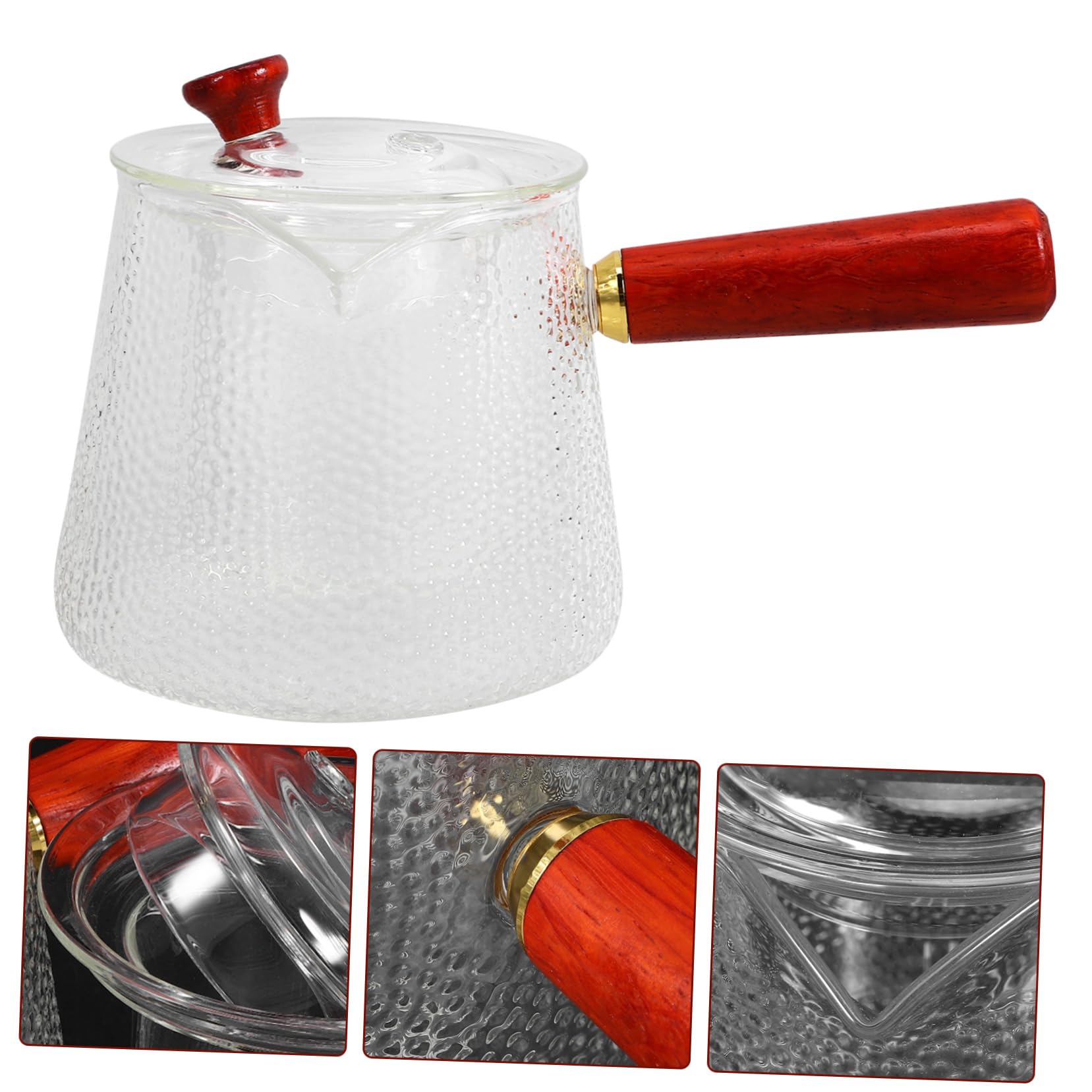 MAGICLULU Glas-teekanne mit Holzgriff Durchsichtige Teekanne aus Glas Teekessel mit Deckel Kleine Teekanne für Losen Tee Kanne zum Aufbrühen von Tee und Kaffee