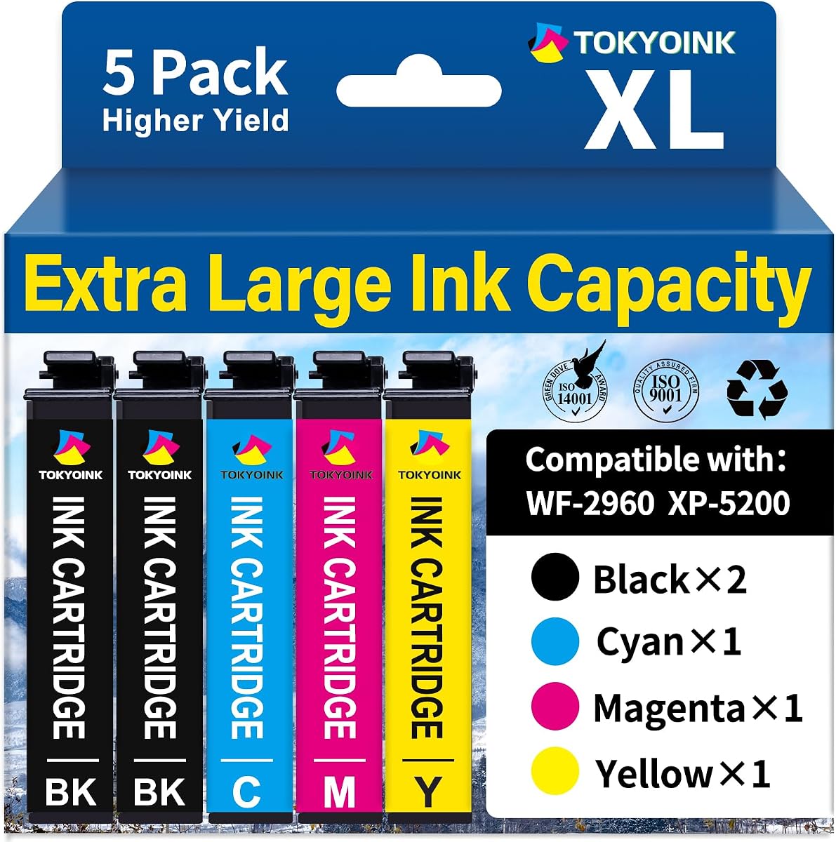 TOKYOINK Reemplazo remanufacturado para cartuchos de tinta 222 222XL Paquete combinado | Compatible con cartuchos de tinta para impresora Epson XP-5200 WF-2960 (paquete de 5, 2 negro, magenta, cian, amarillo)