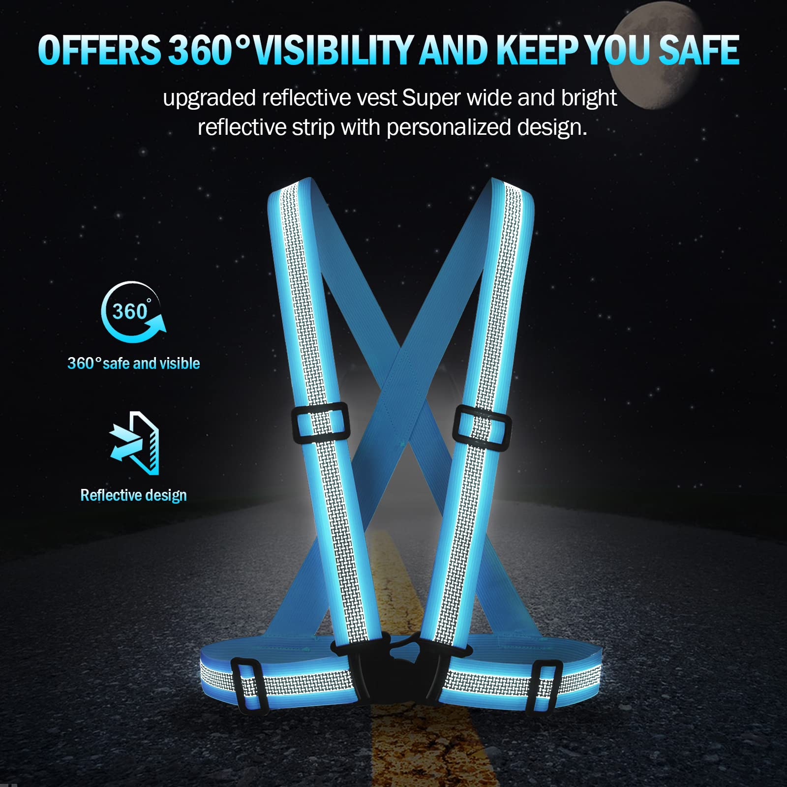 Chaleco reflectante para correr, chaleco de seguridad con correas reflectantes, chaleco de alta visibilidad para correr por la noche, ciclismo, motocicleta, caminar, paquete de 2