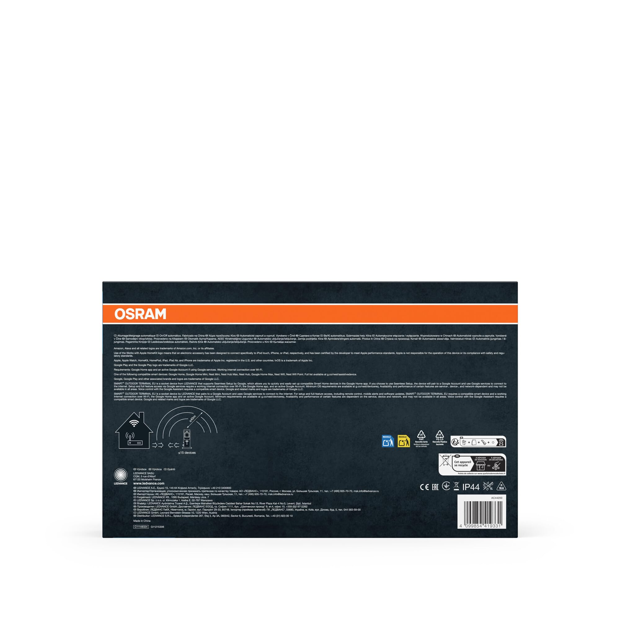 OSRAM SMART+ WiFi Outdoor Terminal EU avec répéteur intégré et 2 prises, | SMART+ WIFI Outdoor Terminal, Plugs, Anthracite, , pack de 1