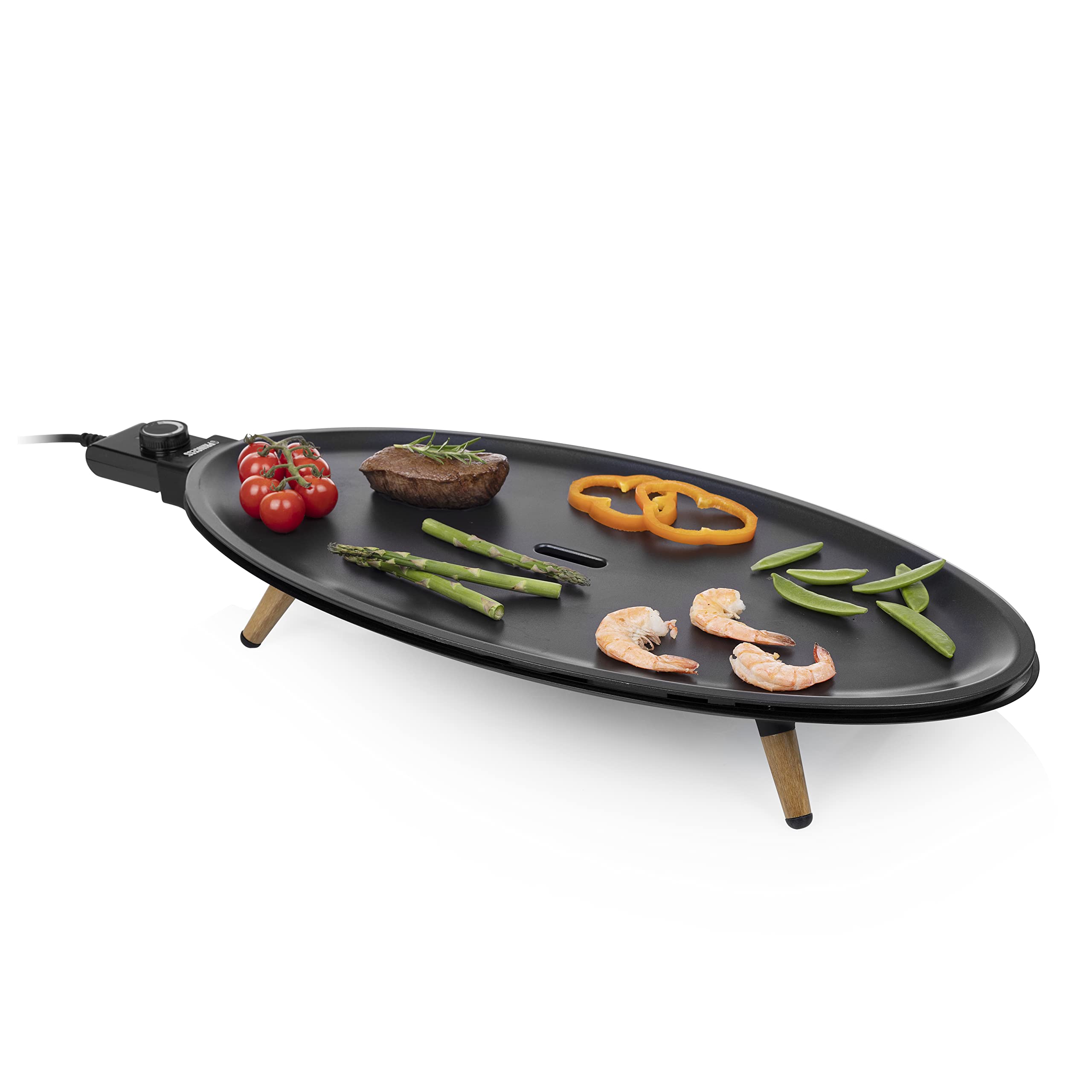 Princess 103200 Table Chef Elypse Pure 2000 W Leistung ovales Design Bambusgehäuse 60 x 30 cm