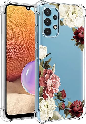 Funda de teléfono para Galaxy A32 4G, Samsung A32 4G SM-A325F, funda delgada a prueba de golpes con patrón floral transparente suave y flexible TPU