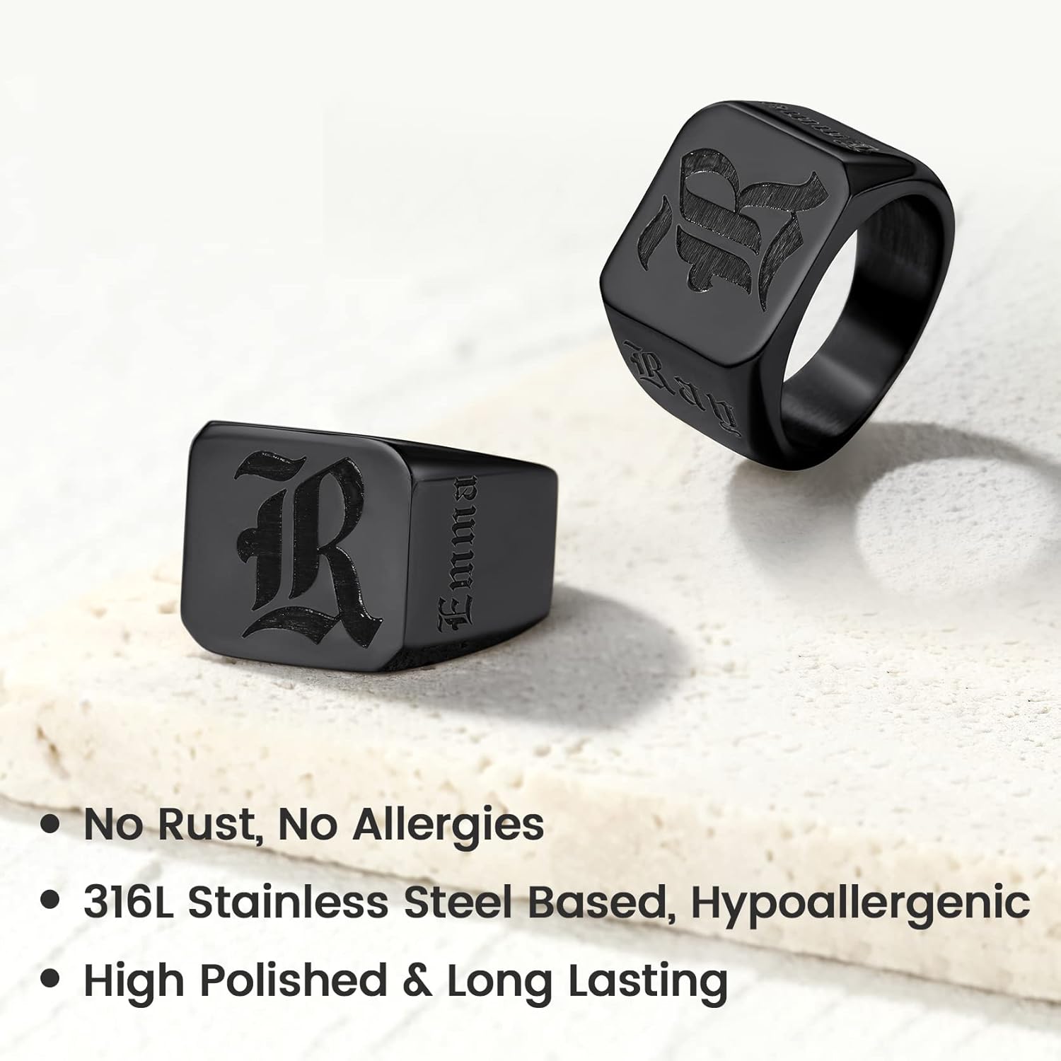 KeyStyle Custom Signet Rings for Men, Stainless Steel Personalized Engraved Pinky Ring for Women, Cool Ring Biker Rings Gifts for Father Husband Mother Grandfather(Size 7-14)