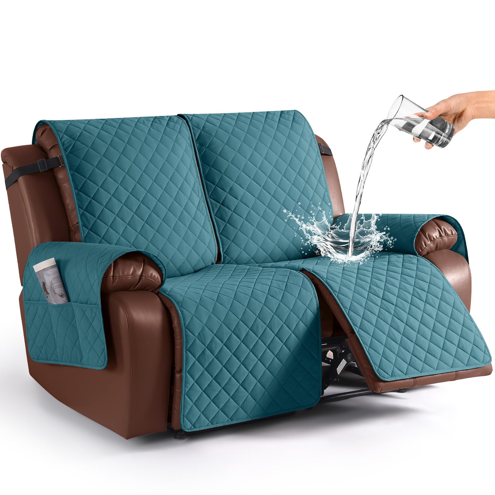 KinCam Waterproof Loveseat Recliner Cover, Non-Slip Reclining Couch Covers for 2 Seat, Recliner Sofa Cover Furniture Protector with Elastic Straps for