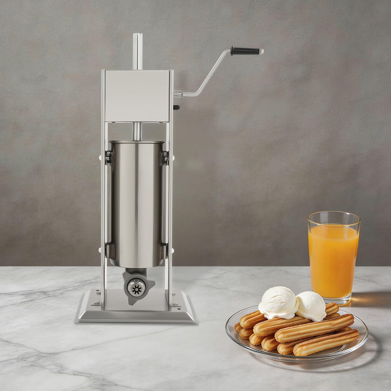 Apparecchio per Churros Metallico, Macchina per Churros Manuale 5L in Acciaio Inox Professionale con 6 Ugelli, Pressa Pasta Manuale per Ristorante Panetteria, Caffè, Secchio 5 Litri Inox Alimentare