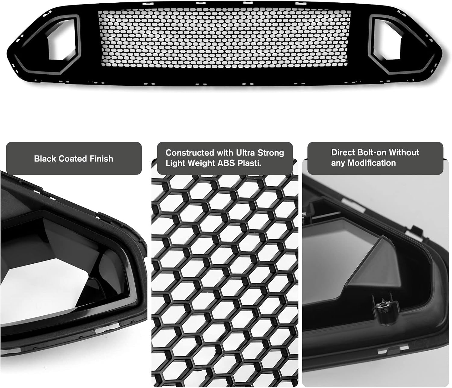 Grilles & Grille Guards - Mesh Front Bumper Upper Hood Grille Grill, Compatible with 18-23 Mustang GT EcoBoost，Black