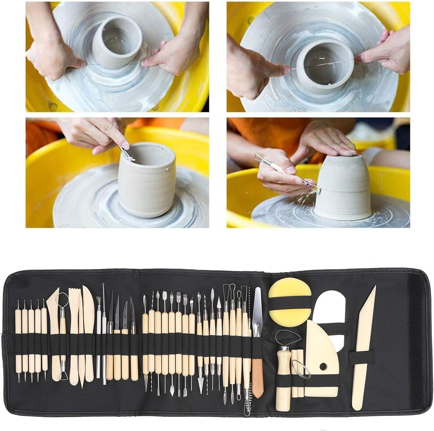 Generic 41Pcs Polymer Clay Sculpting Tools, Modeling Carving Knife Pottery Supplies with Storage Bag, for Craft Projects Ceramics Clay Sculpture