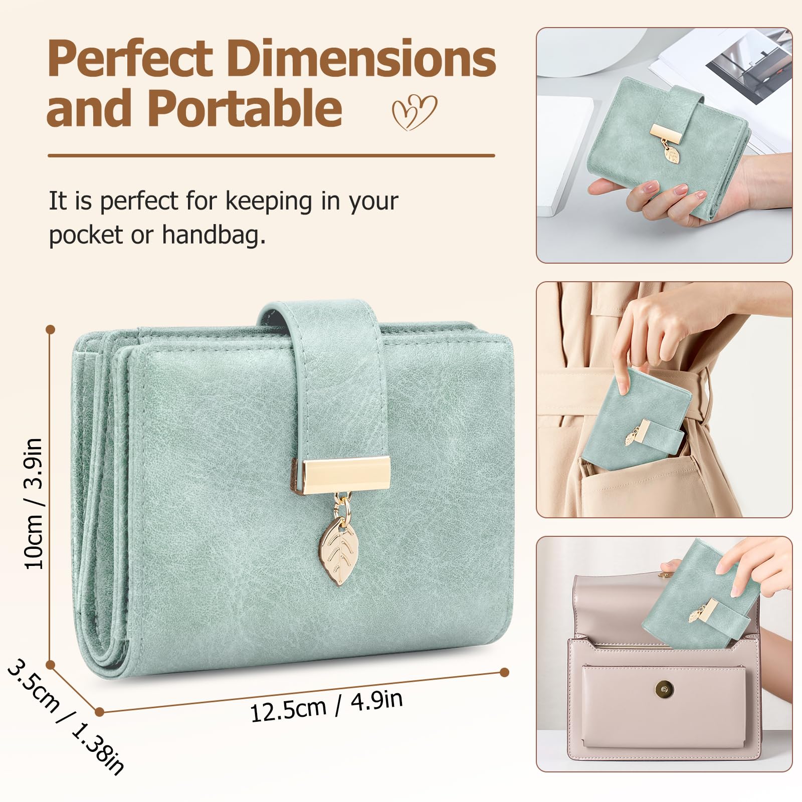 Portafoglio Donna Piccolo, RFID Portamonete Donna in Pelle PU Grande Capacità con 14 Slot per Carte e Tasca con Cerniera per Monete Portafoglio Corto