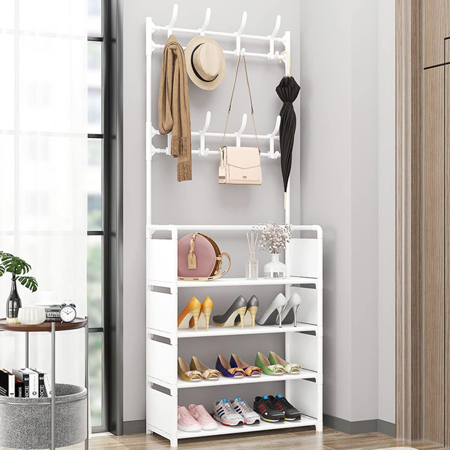 YDTREILS Hall Tree with Coat and Shoe Rack, Entryway Coat