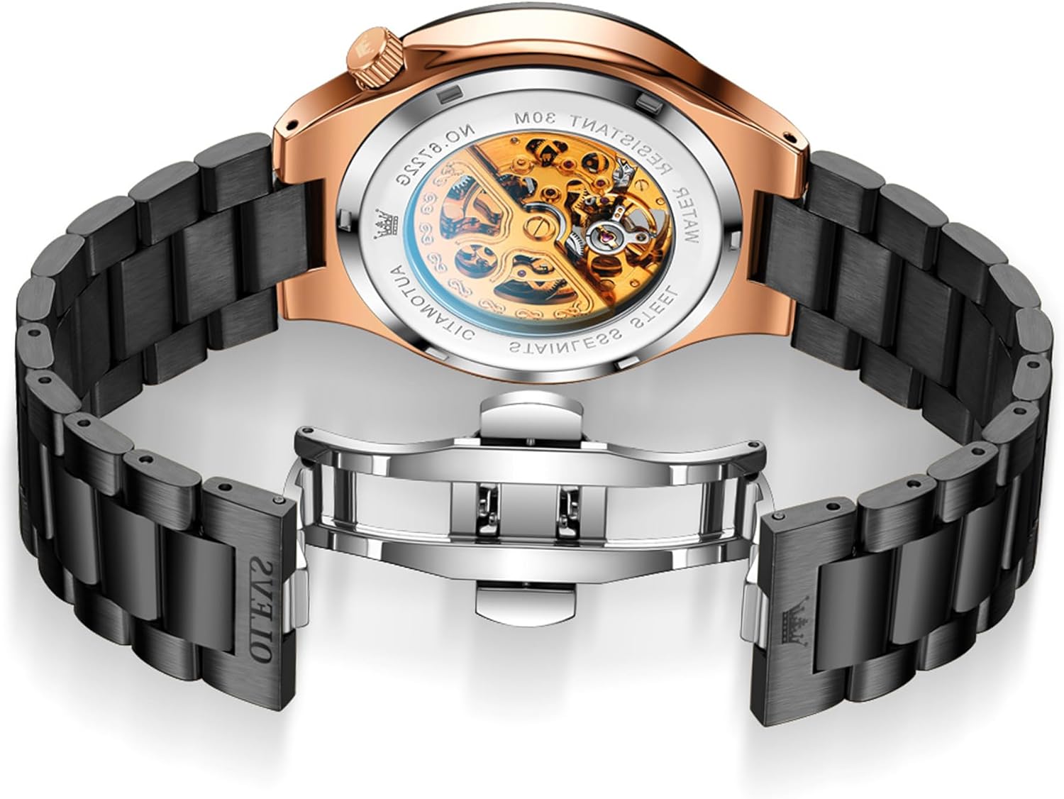 OLEVS Automatic Watch for Men Self-Winding Diamond Waterproof Stainless Steel Wrist Watches Tourbillon Skeleton Mechanical - Image 3