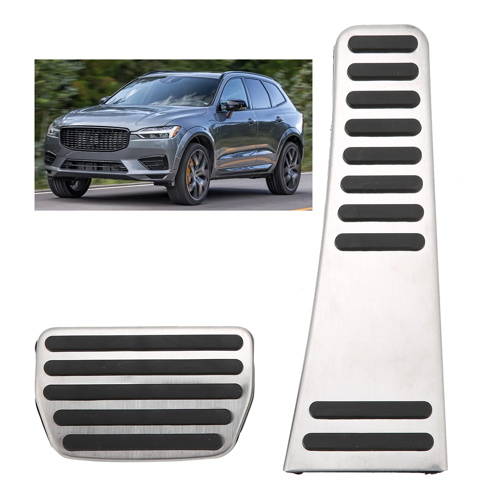 Bremspedal, Auto Gas-/Bremspedal Edelstahl Anti-Rutsch-Pedal-Kit Kompatibel mit XC60/S90/XC90