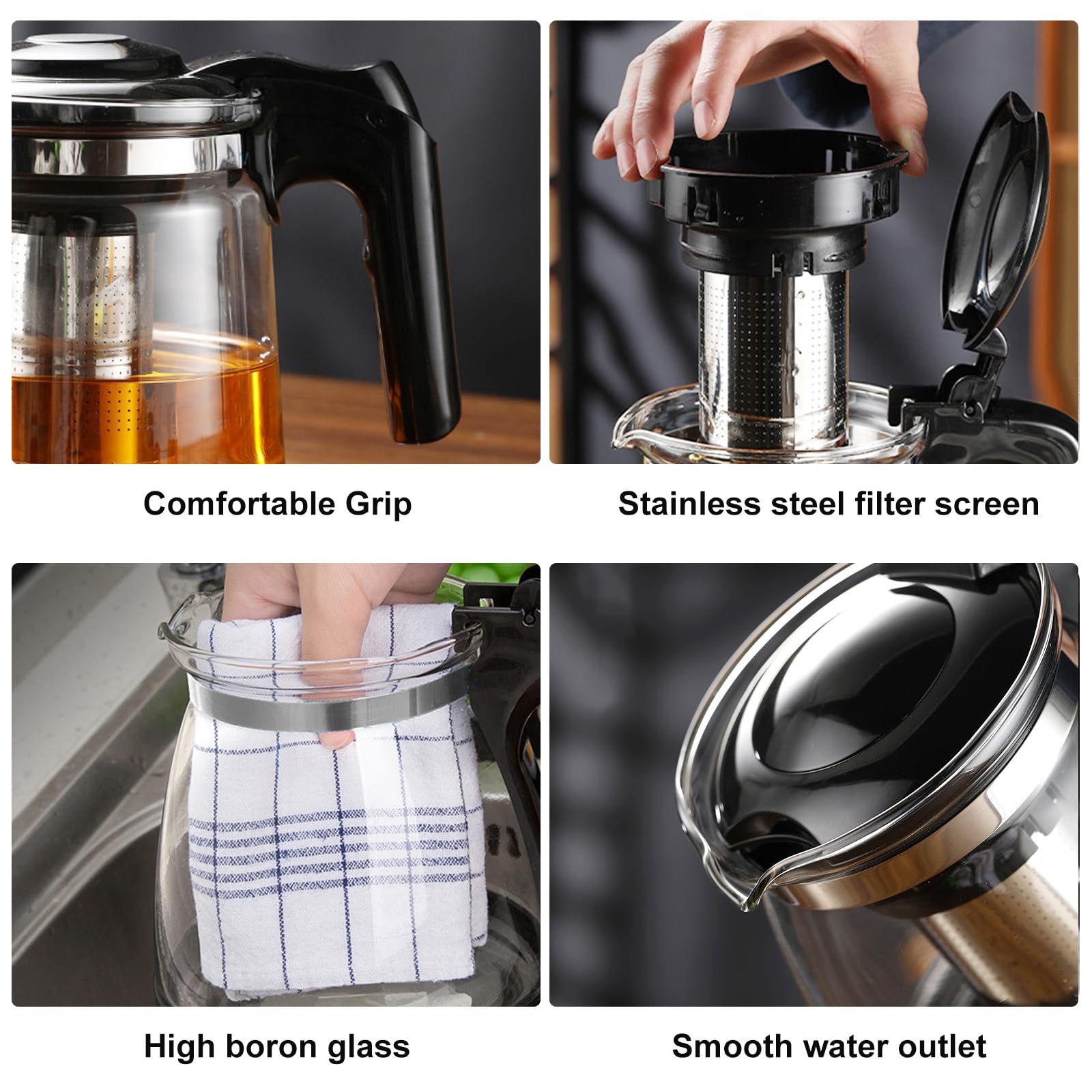 Teekanne Glas Mit Siebeinsatz 1300 ML, Teekanne Mit Siebeinsatz, teekanne Aus Glas Mit Deckel, Tee Kanne, Glasteekanne, Teapot, Teebereiter Für Losen Tee, Kräutertee Früchtetee
