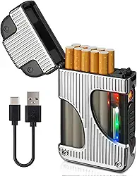X-LIGHTER Estojo de cigarro 100s king size com isqueiro USB C, flash LED criativo, porta-cigarros à prova de cheiro, para mulheres, homens