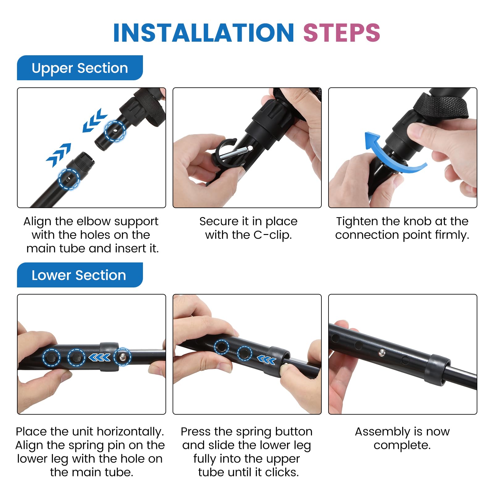 Muletas ergonómicas para antebrazo, muletas de asistencia de resorte para adultos, cómodas y ajustables en altura, antebrazo con base antideslizante, muletas para caminar con puños, no un par
