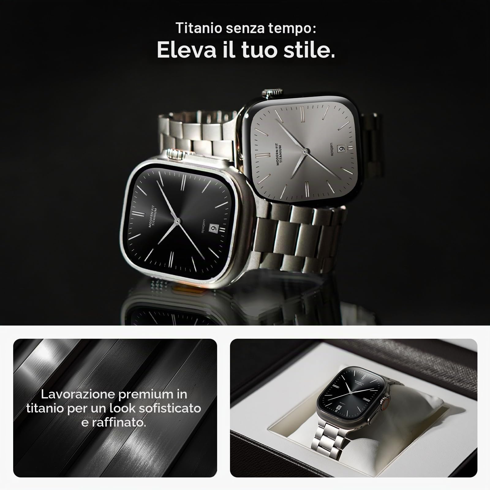 Spigen Modern Fit Titanium Cinturino per Apple Watch Ultra, 11/10 46mm | Cinturino in titanio con chiusura in metallo e connettori a pulsante rapidi per Apple Watch 49/46/45/44mm