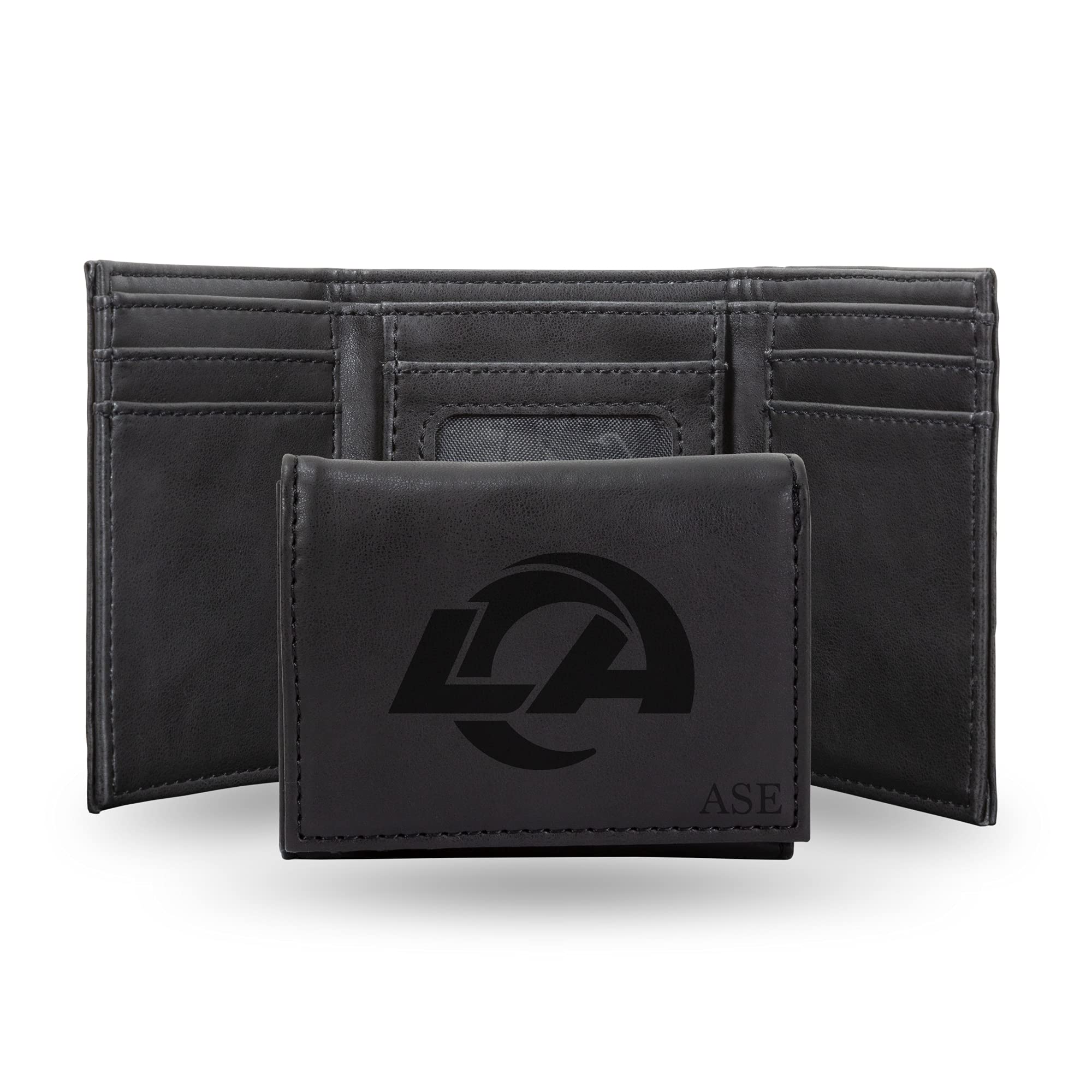 Rico Industries NFL Los Angeles Rams Black Personalized-Custom Laser Engraved Tri-fold Wallet - Slim Wallet