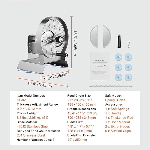 Miniatura 7 de Happybuy Cortador manual de frutas vegetales, ajustable de 0 a 0.472 in de grosor, cortador de acero inoxidable con 2 cuchillas adicionales, para
