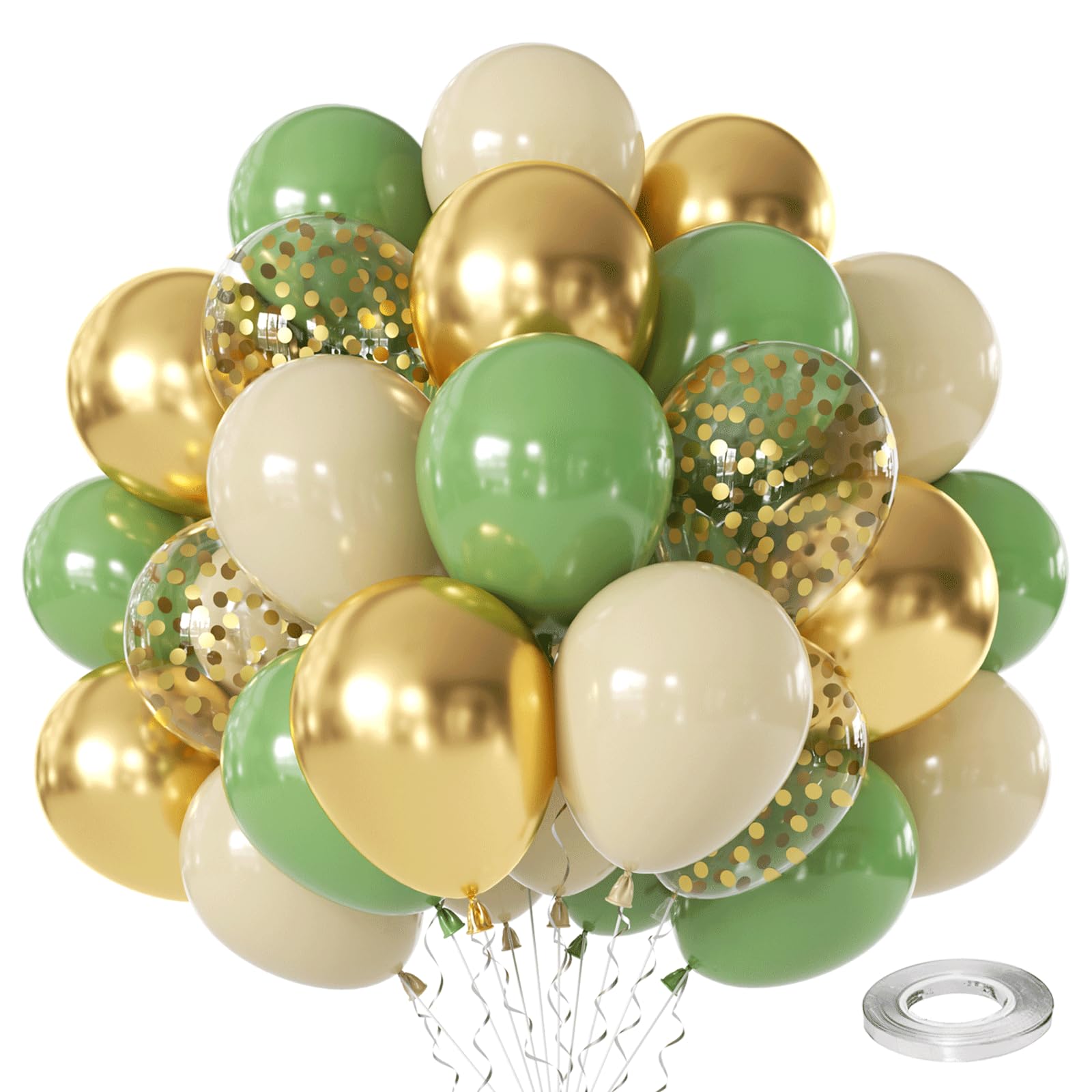 Sage Green Gold Confetti Balloons - 50 pcs Olive Green Blush Gold Metallic Latex Balloon for Eucalyptus Birthday Brida Shower Wedding Bridal Shower Party Decorations…