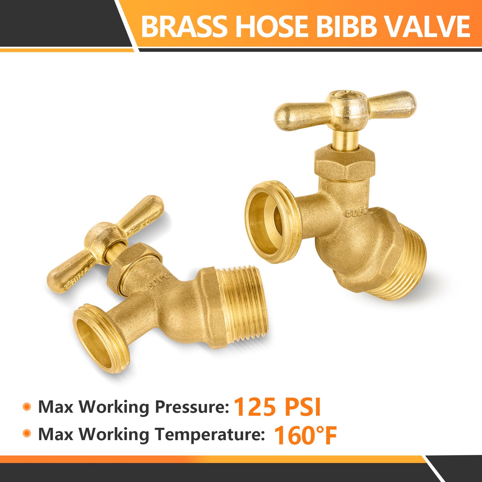 10-Pack 1/2" MIP Lead-Free Brass Hose Bibb Valves – Multi-Turn, No-Kink, 125psi