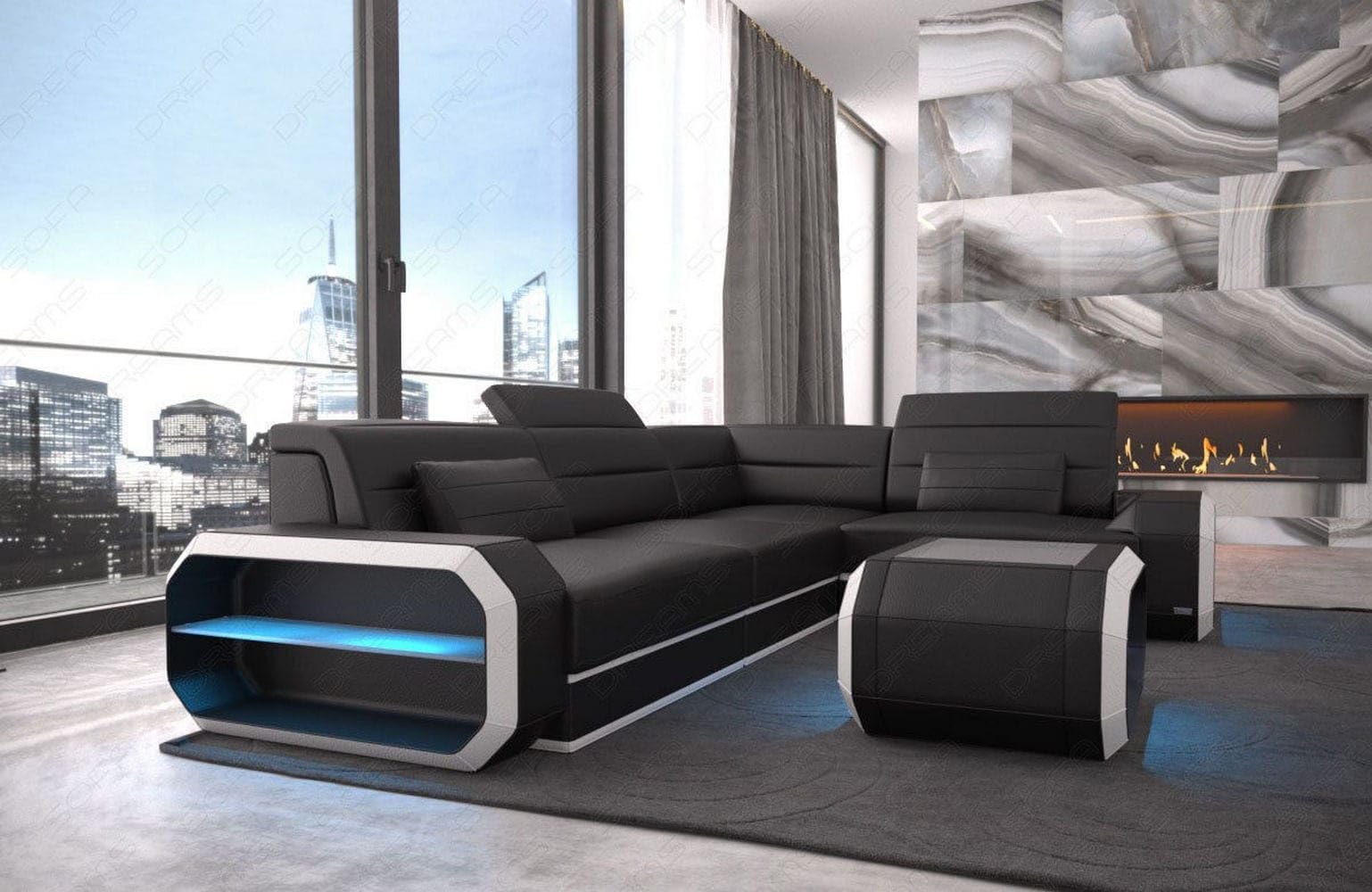Mini Ledercouch Verona L Form mit LED – Modern und Bequem