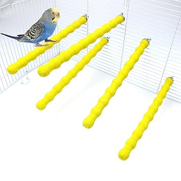 Alfie Pet - Gene Sand Covered Perch 5-Piece Set for Birds - Color: Yellow, Size: Large