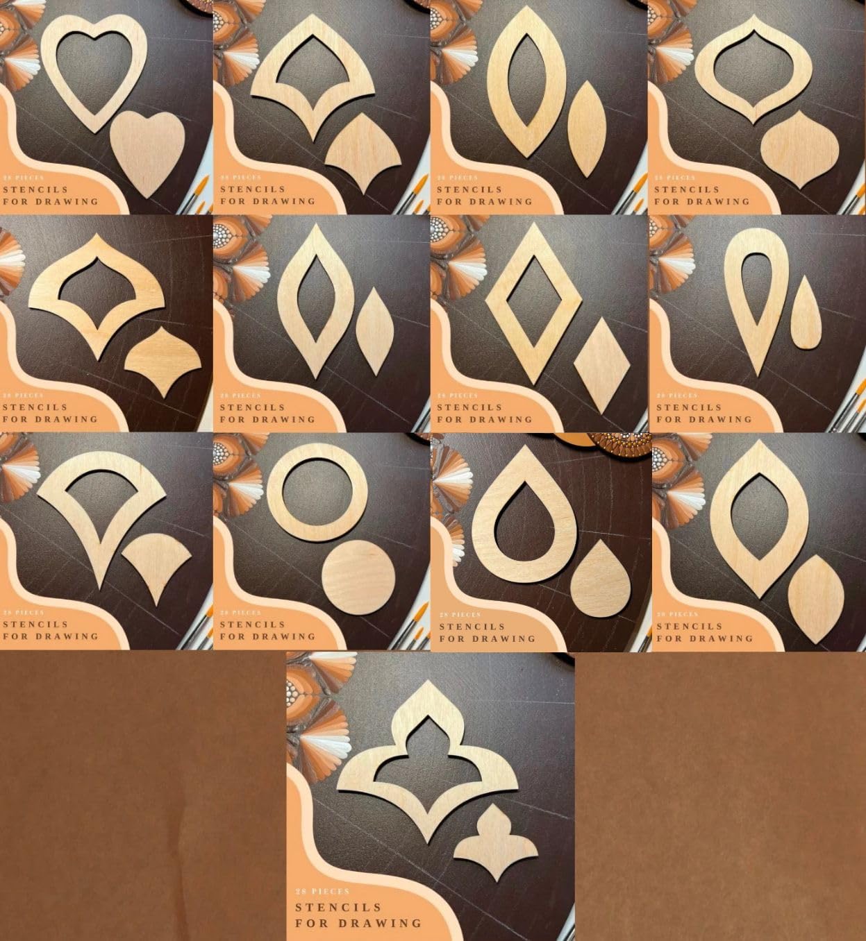 Mandala Stencil Bundle Wow Art – 364 Wooden Shapes for Dot Art, Tracing, Geometric Drawing – 13 Stencil Sets – Boho Craft Kit - Unique Sets