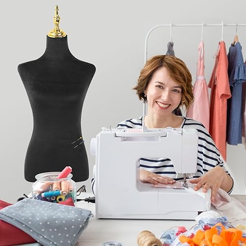 Miniatura 8 de Soporte de trípode dorado para maniquí femenino, maniquí de altura ajustable para cuerda, maniquí de forma de vestido (negro, terciopelo)