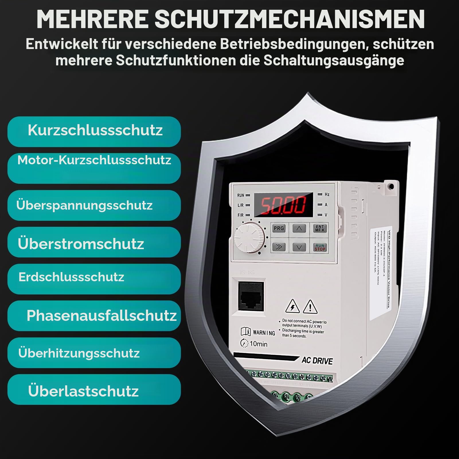 Frequenzumrichter 380V 2.2KW 3 phasen Eingang 3 phasen Ausgangs 380V frequenzumrichter VFD Motor drehzahlregler CNC Antriebsumrichter ZHB600-2.2KW mit 2m Verlängerungskabel