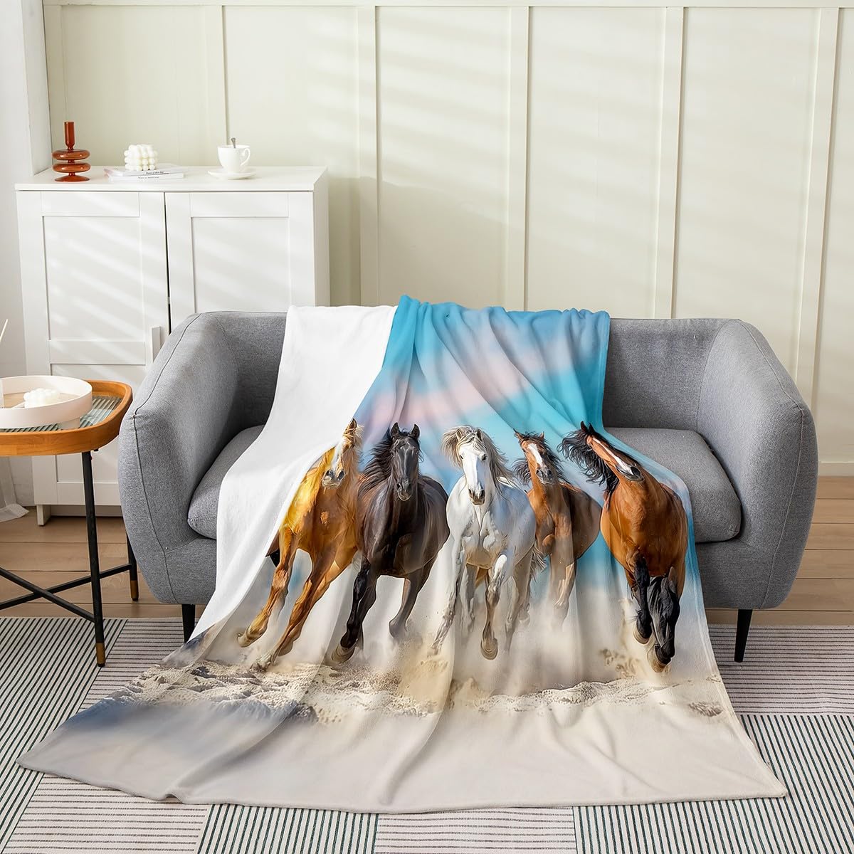 Erosebridal Horse Throw Blanket for Kids Boys Girls Galloping Horse Fleece Blanket 40x50,Western Farmhouse Animal Bed Blanket Living Room Decor,Rustic