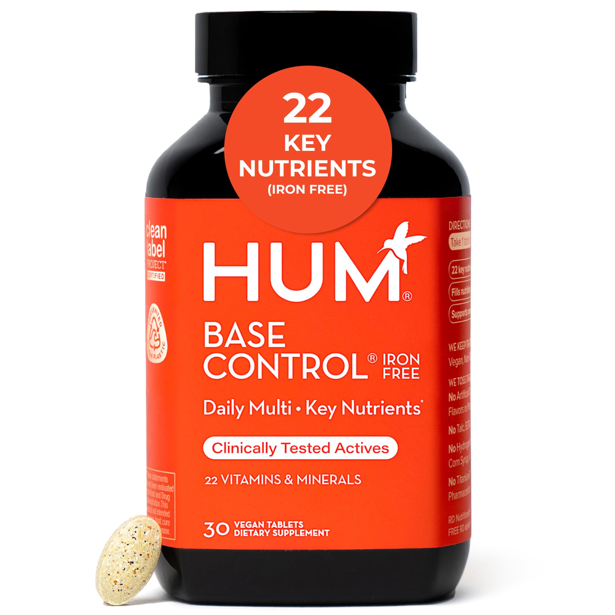 HUM Base Control Multivitamin for Women with Vitamin C, Biotin, Zinc, B Complex, Daily Women's Multivitamin, 22 Essential Vitamins & Minerals, Support for Pre-Menopause, Gluten Free, 30 Capsules