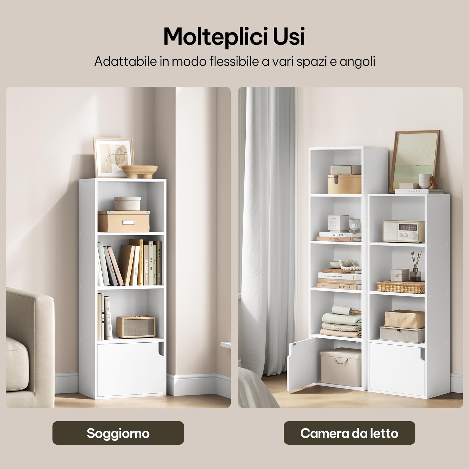 eSituro Libreria 3 Scomparti 1 Armadietto 34x24x106 cm Bianco | Verticale; Truciolare e MDF; Salvaspazio; Studio ufficio; Montaggio facile