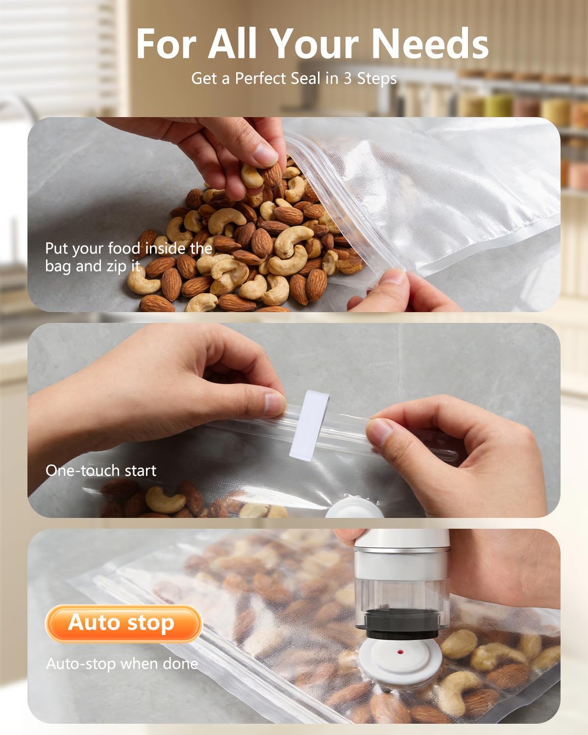 Sellador al vacío de mano para alimentos con tanque de agua visible, máquina selladora al vacío inalámbrica compacta con 30 bolsas de vacío reutilizables para 10 veces más conservación y