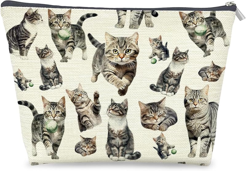 Necessaire retangular LRWHDFW com estampa de gato, fechamento com zíper, Color-Cat Lover gift 04
