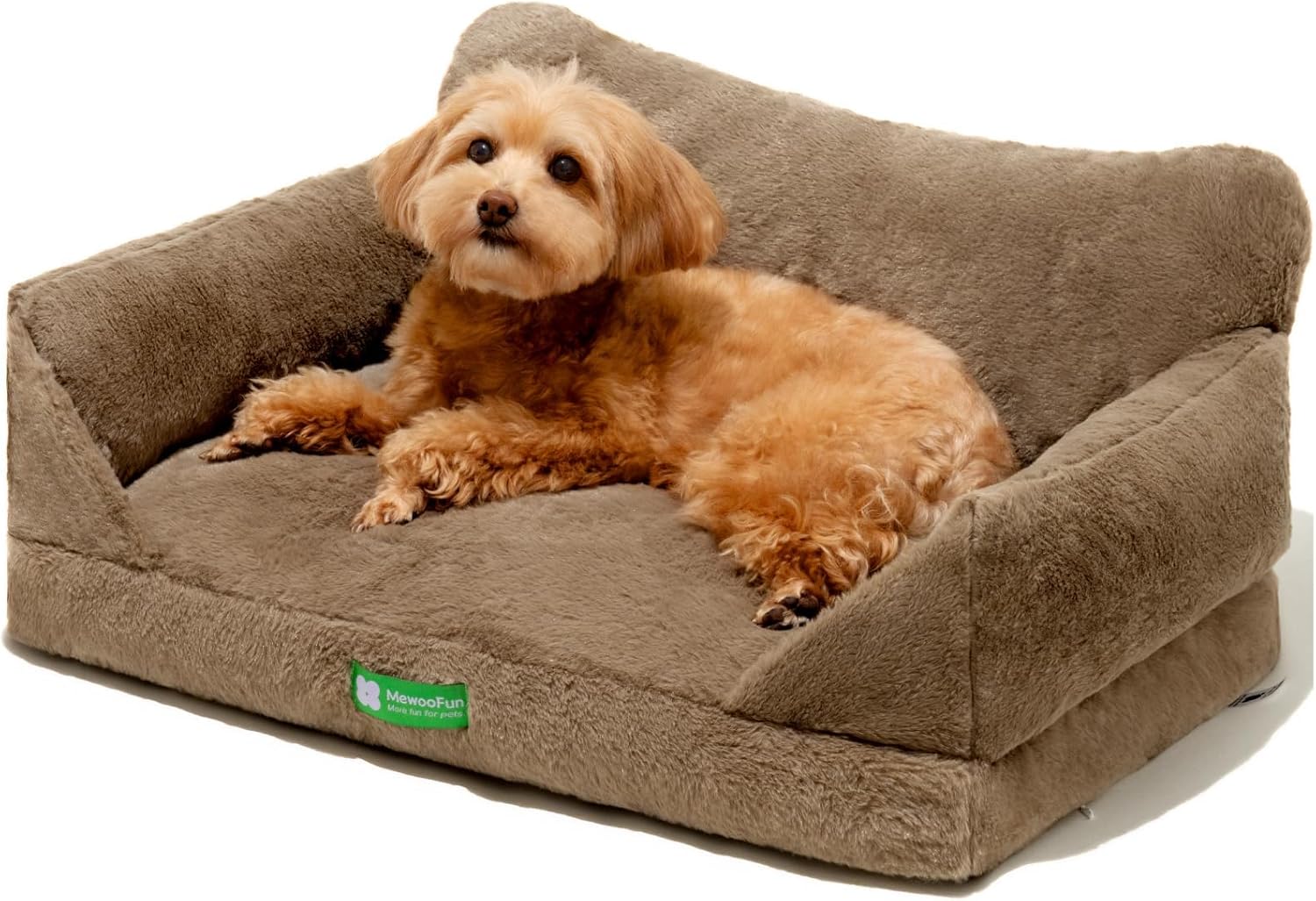 MEWOOFUN Cat & Dog Couch Bed, Supportive for Small Dogs, Cute for Indoor Cats, Non-Slip Bottom, Washable Cover, Fluffy Sofa for Small Pets (Brown, M)