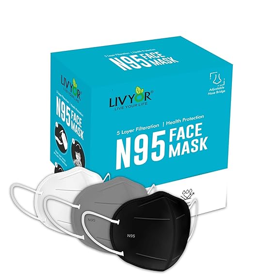 LIVYOR N95 Reusable Face Mask Anti Pollution 5 Layered Filtration with Melt-Blown Layer and Adjustable Nose Clip