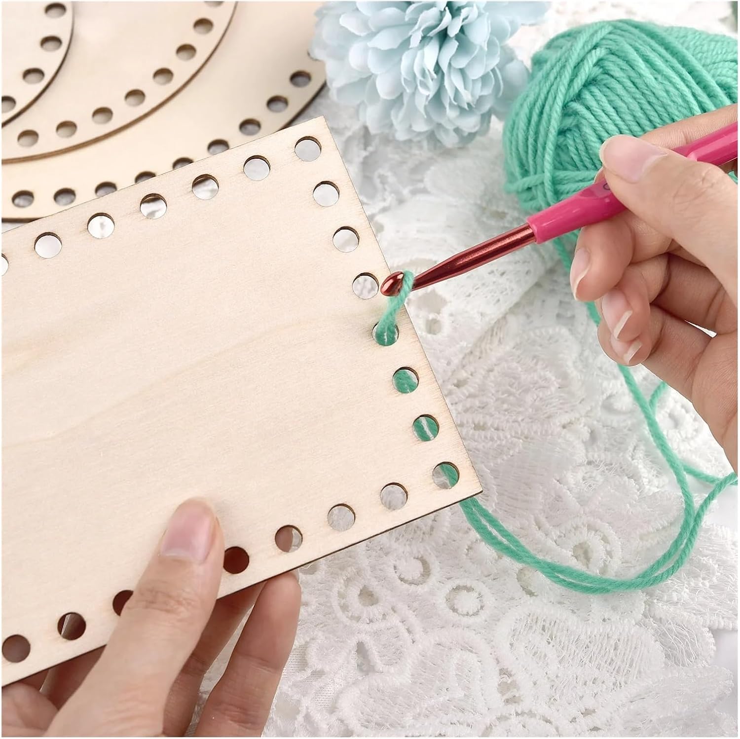 Wooden Basket Bottom 3pcs-Set Crochet Basket Base Wooden Bottom for DIY Weaving Supply Craft Making Home Decor for Knitters(Type 1)