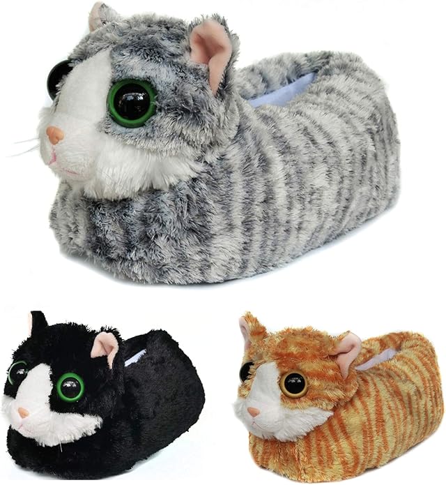 Indoor Fuzzy Winter Animal Cat Plush Soft Kitty Slippers for Men Women