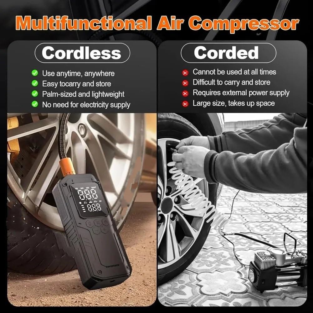 Inflador Ruedas Coche Bomba de Aire para Coche de 150PSI, Inflador de neumáticos Digital, compresor de Aire con Cable de alimentación de 12V CC Compresores de Aire portátiles