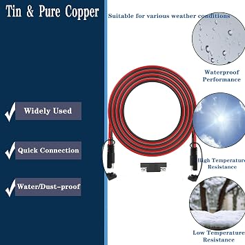 25FT SAE Extension Cable, SAE Connector with Dust Cover, Solar Wiring Adapters for Automotive RV Motorcycle Solar Panel Battery Charging.(16AWG)