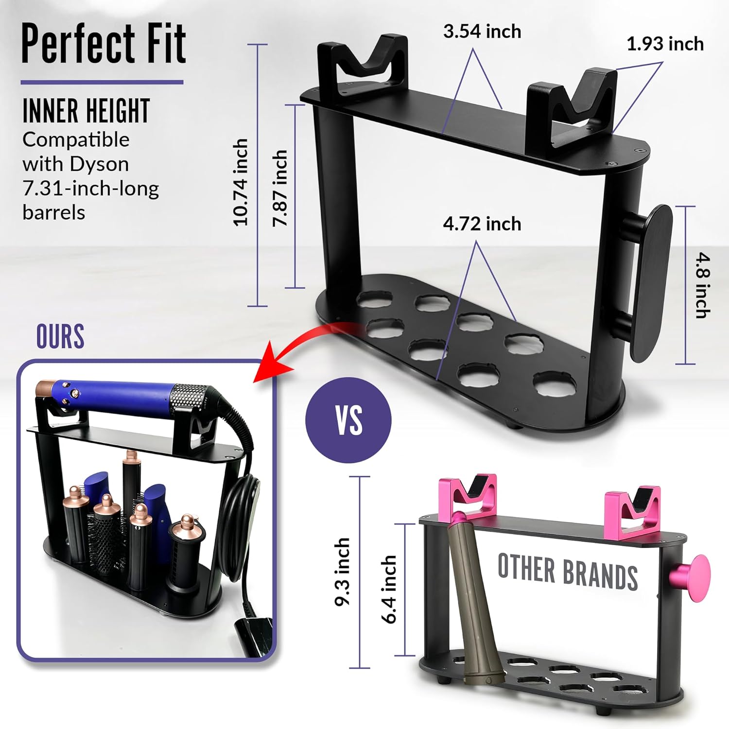 Innoco Carbon Steel Dyson Airwrap Holder - Convenient Dyson Airwrap Organizer & Stand with Cord Management, Fits 8 Attachments, Anti-Slip Design with Soft Silicon Protection Pad & Rubber Feet