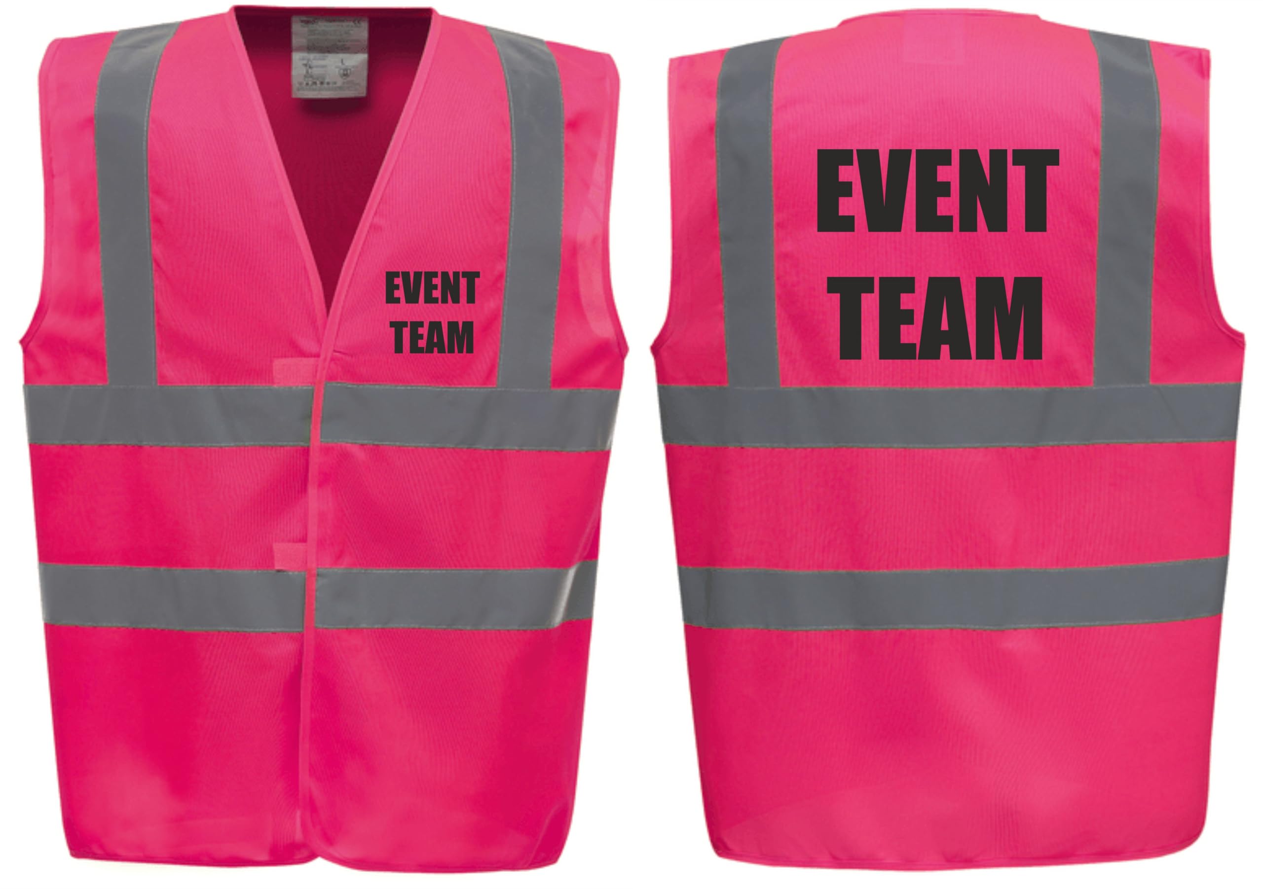 Brook Hi Vis Premium Safety Vest - EVENT TEAM Printed Front & Back, Event Management High Viz Waistcoat, Available in 14 Colours, Festivals (UK, Alpha, XL, Regular, Regular, Pink)