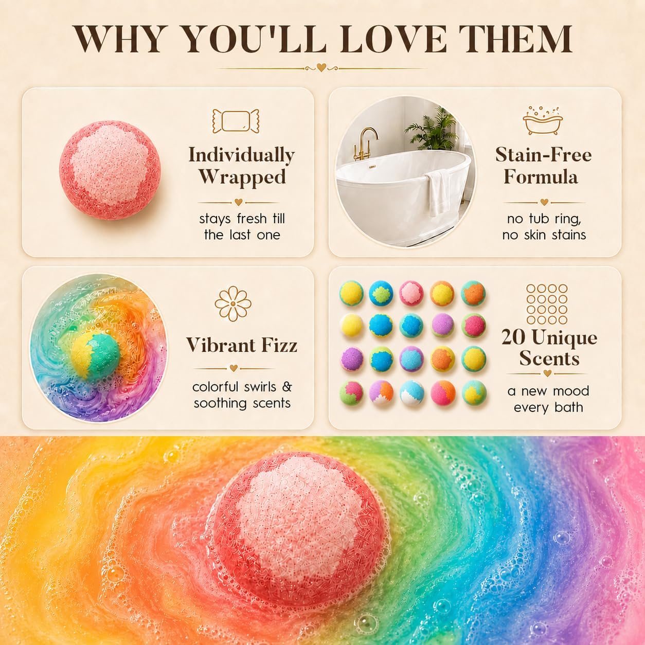 Bath Bombs for Women - 60 Pack Mini Bath Bombs Gift Set, 20 Unique Scents (3 of Each), Spa Fizzies with Essential Oils & Shea Butter, Individually Wrapped, Bulk Party Favors, Gifts for Mom, Wife