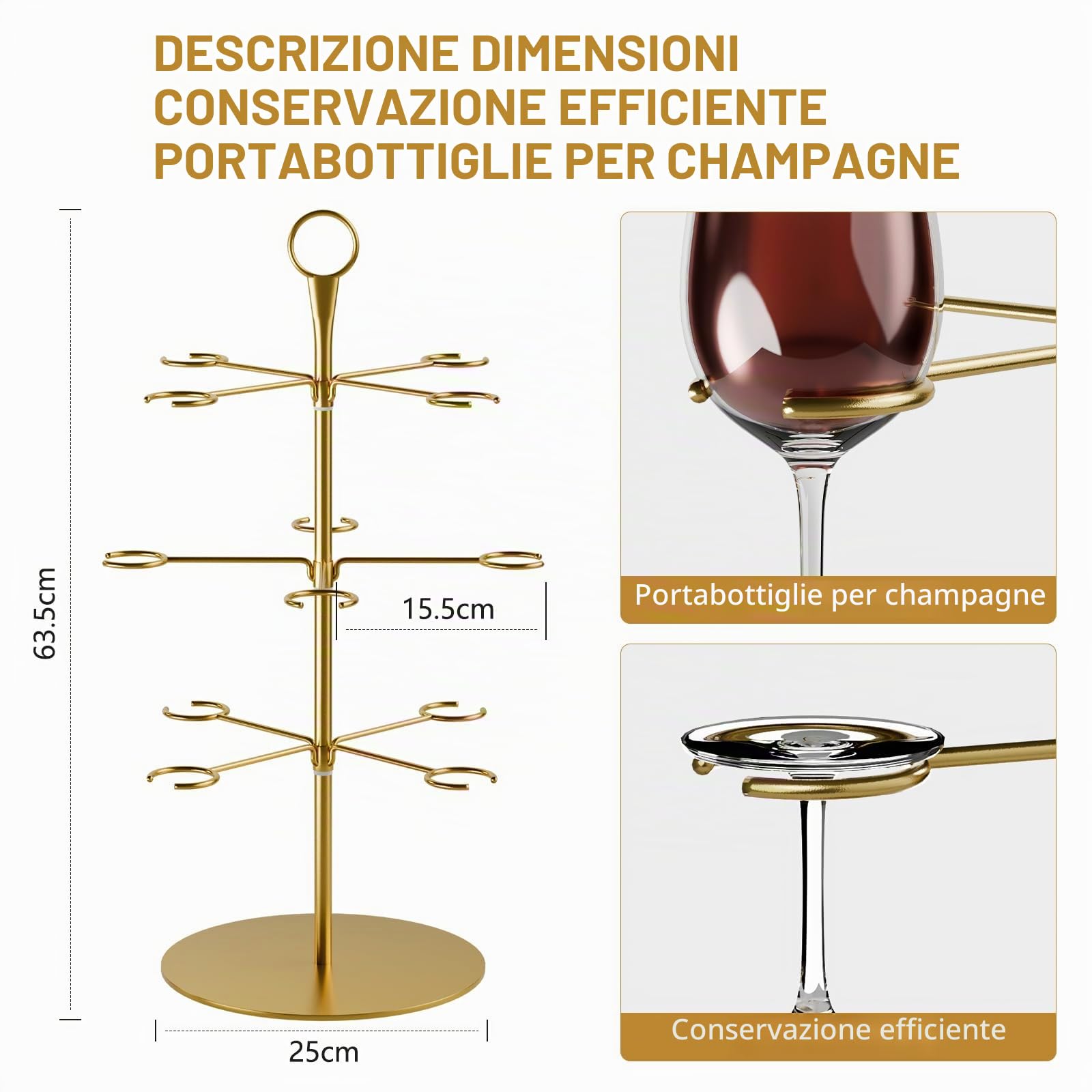 CLOPAE Torre di Bevande Rimovibili, 3 Livelli /12 Bicchieri , Aperol Tower, Albero da Cocktail in Metallo, Supporto per Cocktail, Margarita, Martini, Aperitivo, Vino, Champagne