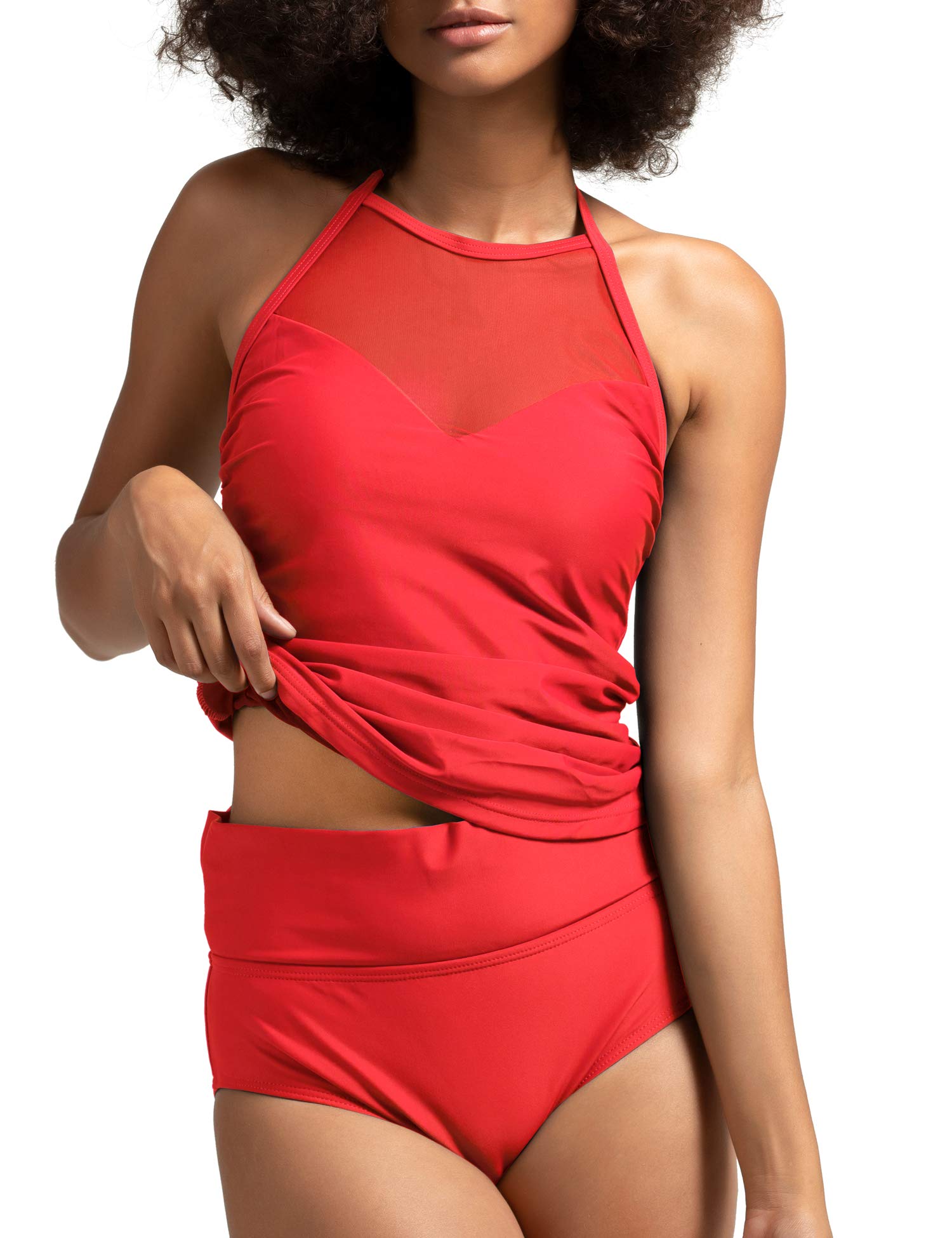 Women S Tankini Swimsuits High Neck Mesh Bikini Top Halter High Waisted Swimwear Tummy Control Bathing Suits Buy Online In Aruba At Desertcart Productid 177324544