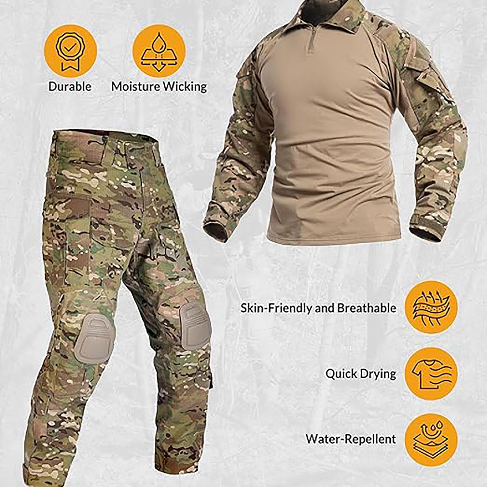 Amazon.co.jp: 迷彩服 上下セット 通気 吸汗 防撥水 コンバットパンツ
